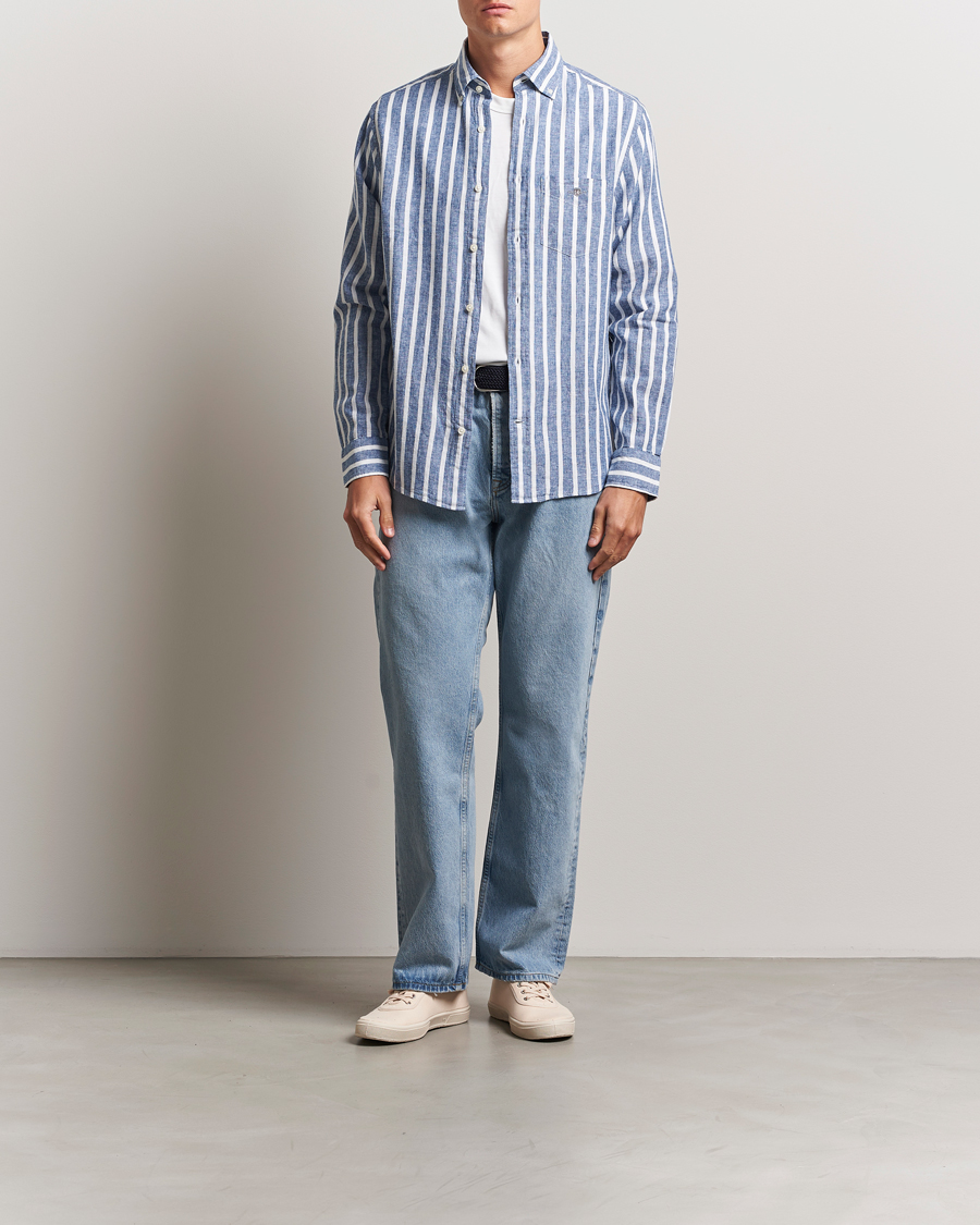 Herren | Hemden | GANT | Regular Fit Cotton/Linen Striped Shirt Rich Blue