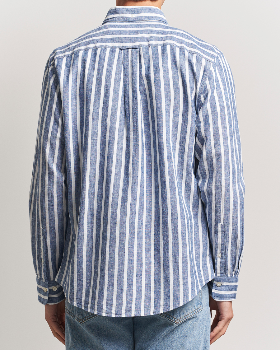 Herren | Hemden | GANT | Regular Fit Cotton/Linen Striped Shirt Rich Blue