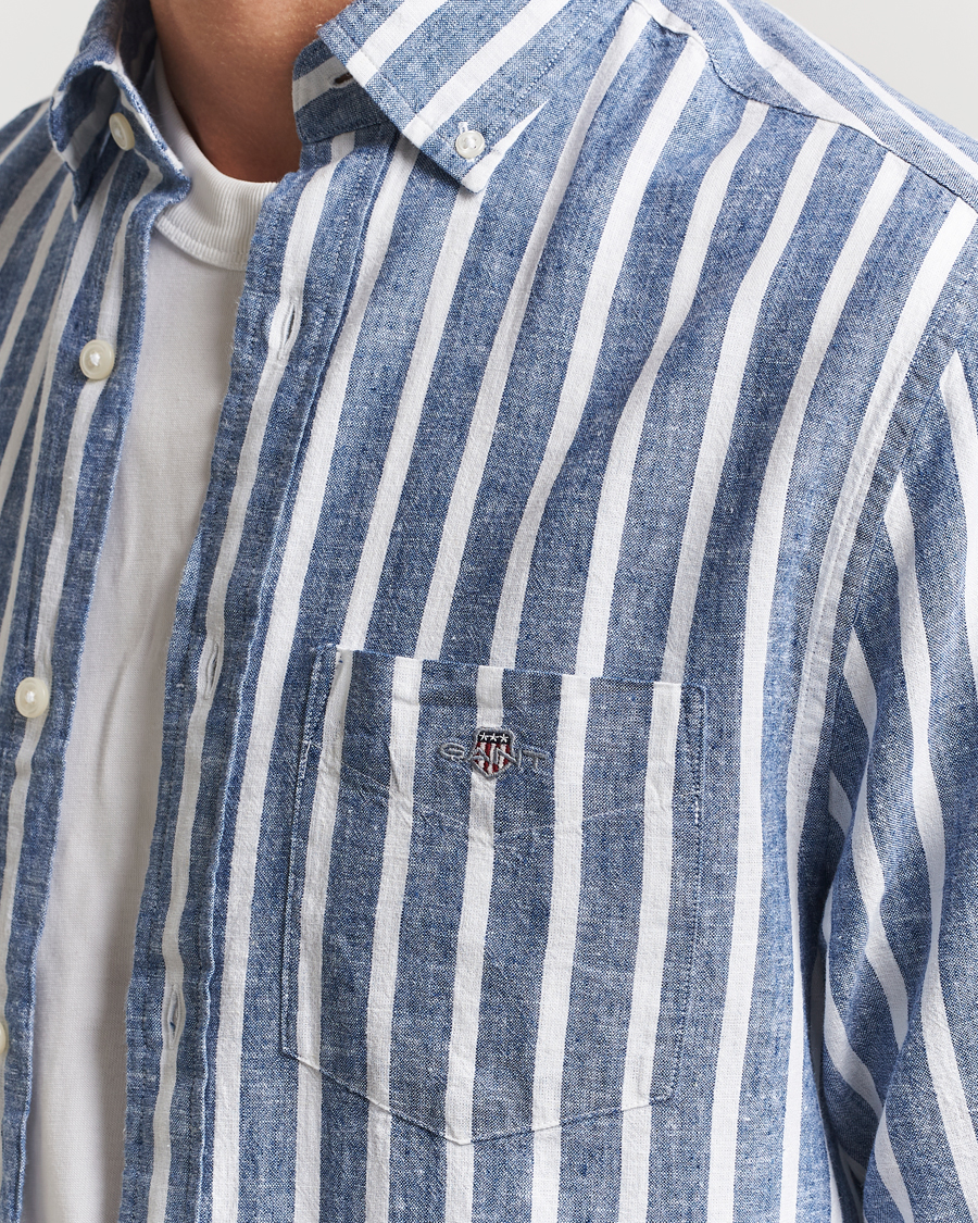 Herren | Hemden | GANT | Regular Fit Cotton/Linen Striped Shirt Rich Blue