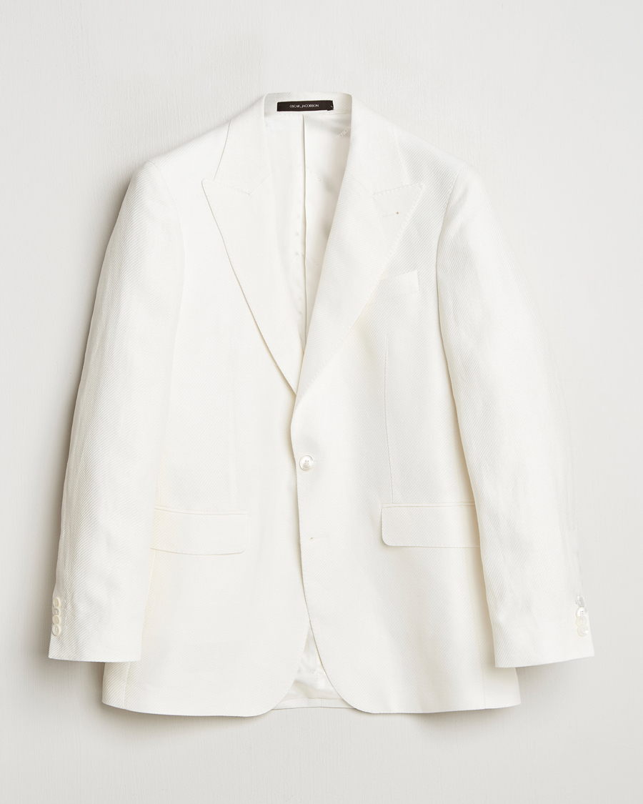 Herren | Sakkos | Oscar Jacobson | Faldo Diagonal Linen/Tencel Tuxedo White