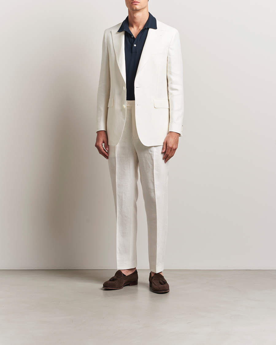 Herren | Sakkos | Oscar Jacobson | Faldo Diagonal Linen/Tencel Tuxedo White
