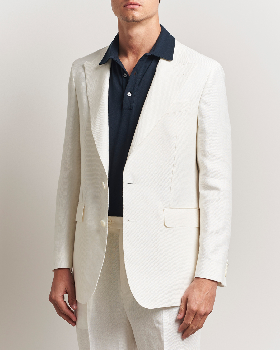 Herren | Sakkos | Oscar Jacobson | Faldo Diagonal Linen/Tencel Tuxedo White