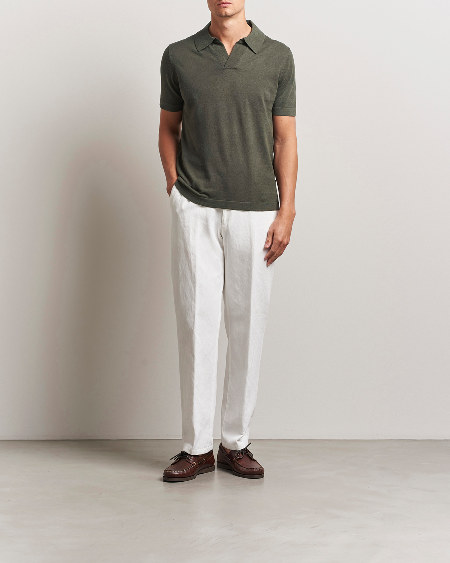 Herren | Poloshirts | NN07 | Ryan Cotton/Linen Polo Croc Green