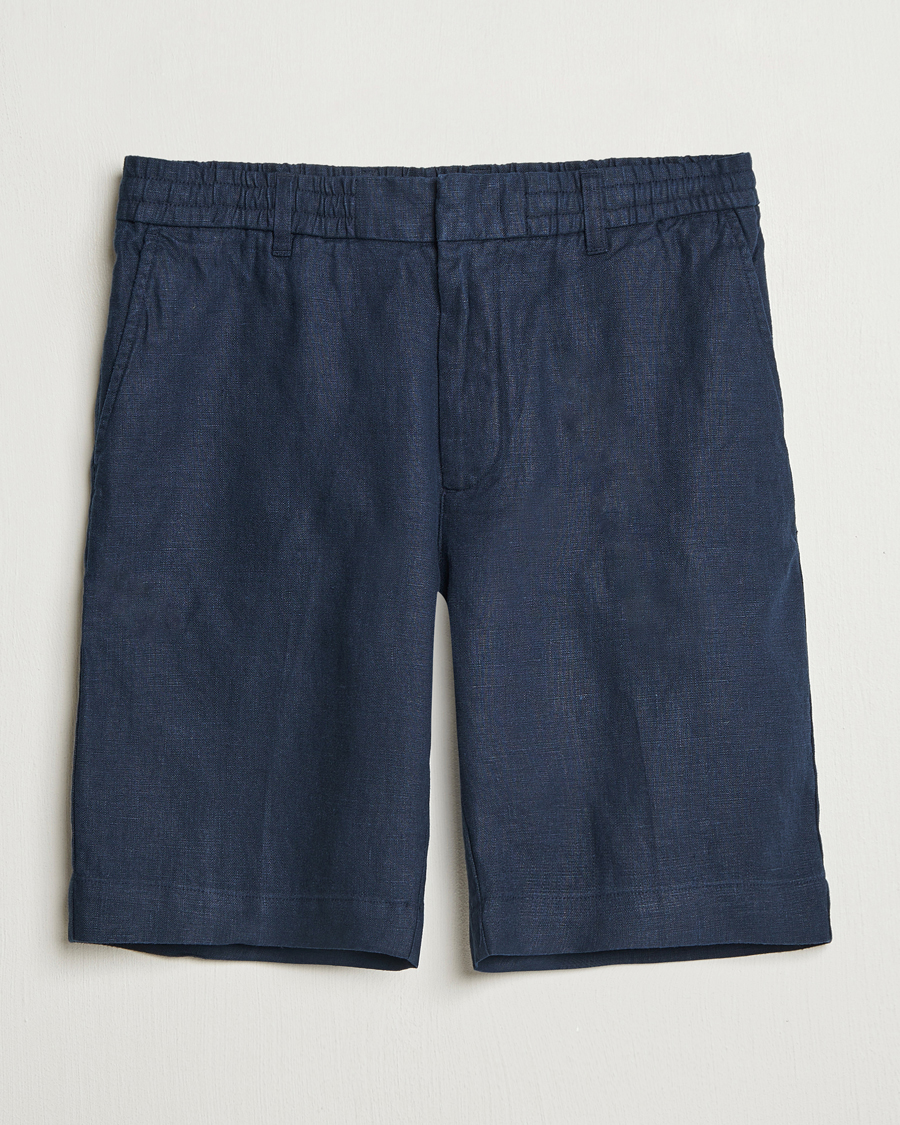 Herren | Shorts | NN07 | Billie Pleated Linen Drawstring Shorts Navy Blue