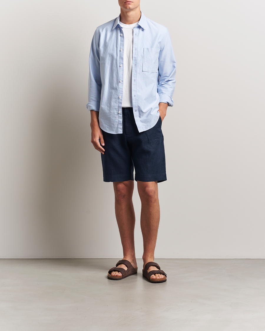 Herren | Shorts | NN07 | Billie Pleated Linen Drawstring Shorts Navy Blue