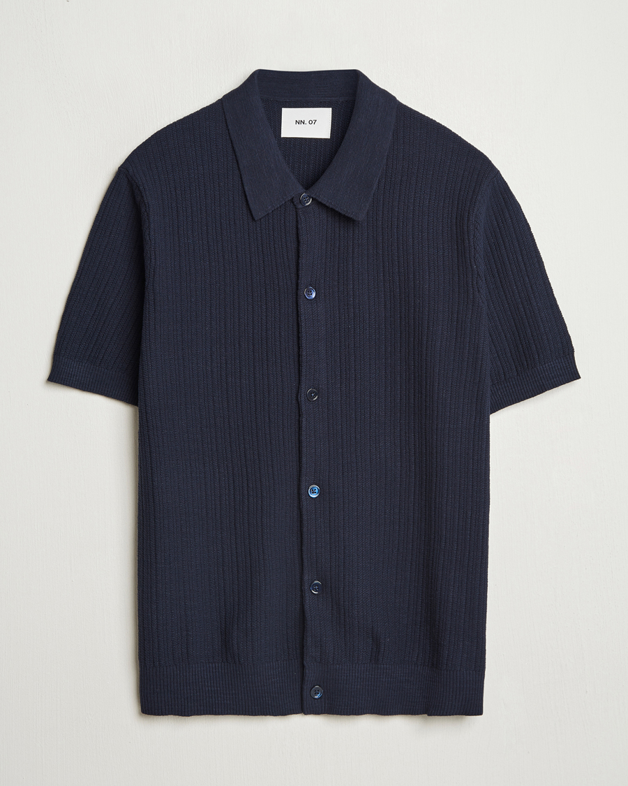Herren | Hemden | NN07 | Nolan Knitted Short Sleeve Shirt Navy Blue