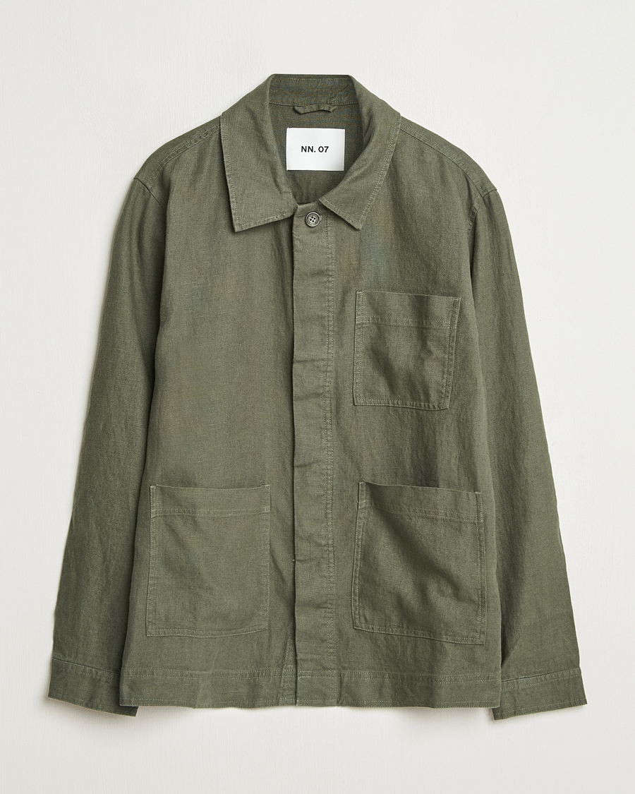 Herren | Hemden | NN07 | Olav Linen Overshirt Croc Green