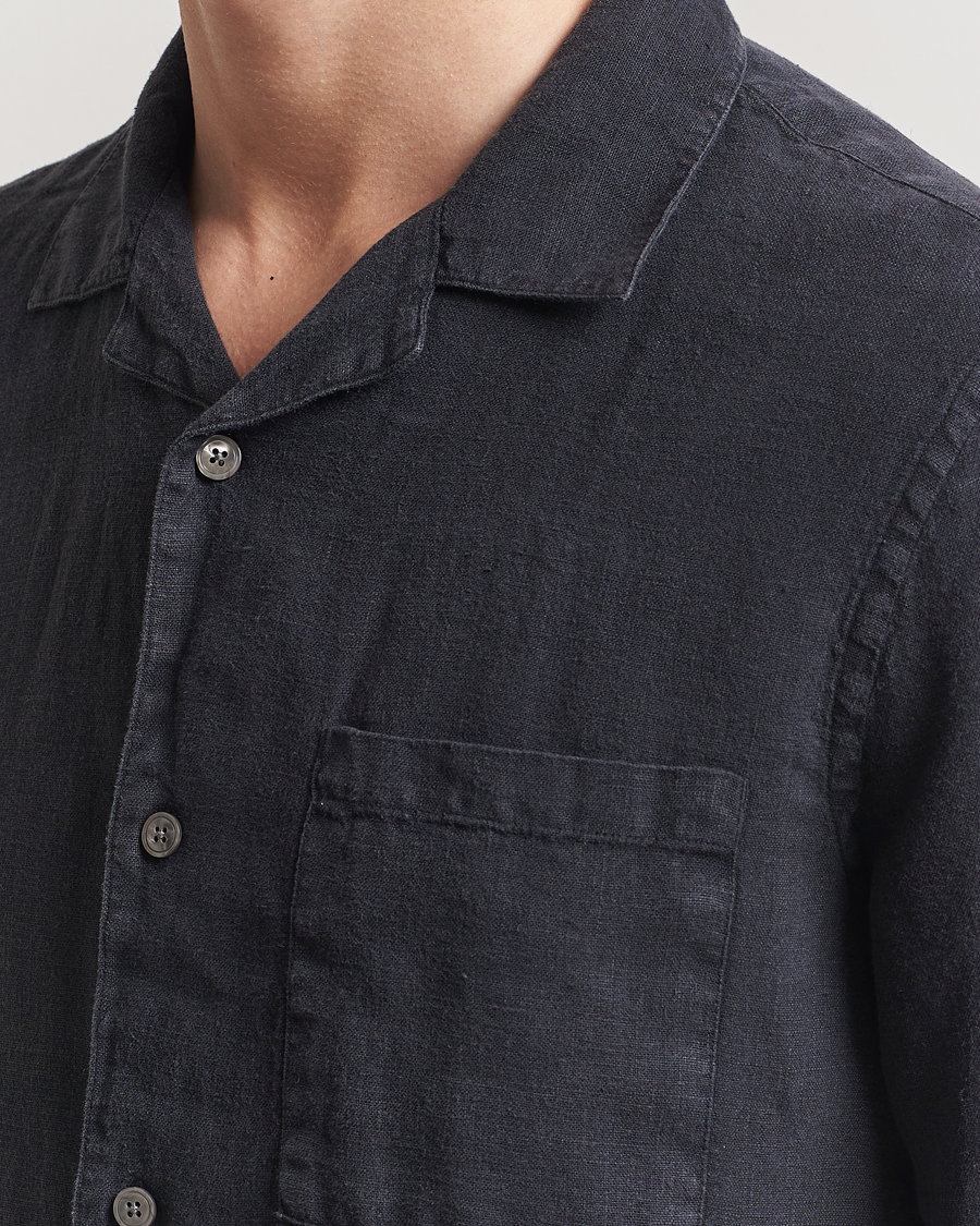 Herren | Hemden | A Day's March | Yamu Linen Short Sleeve Shirt Off Black