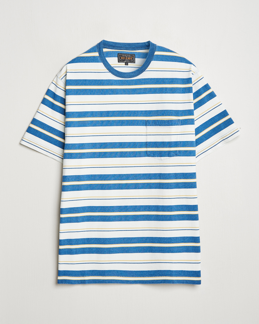 Herren | T-Shirts | BEAMS PLUS | Short Sleeve T-Shirt Blue Indigo Stripe