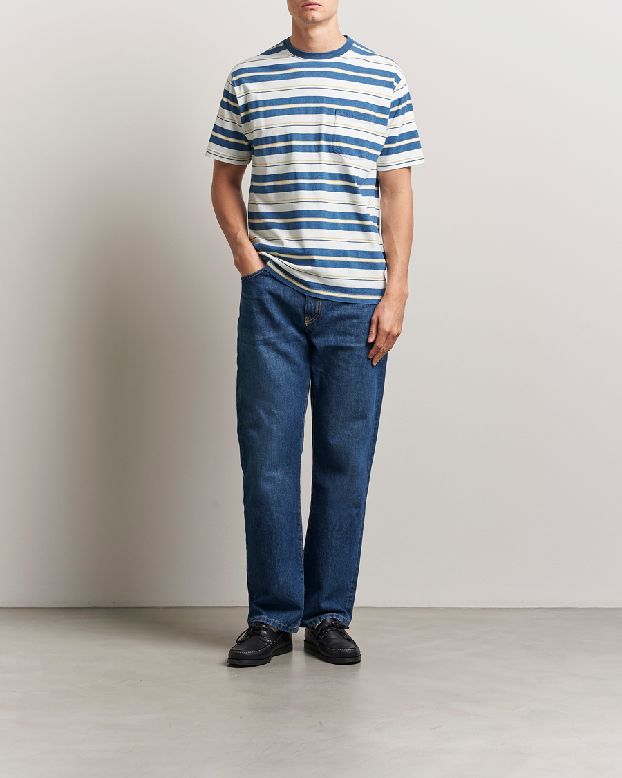 Herren | T-Shirts | BEAMS PLUS | Short Sleeve T-Shirt Blue Indigo Stripe