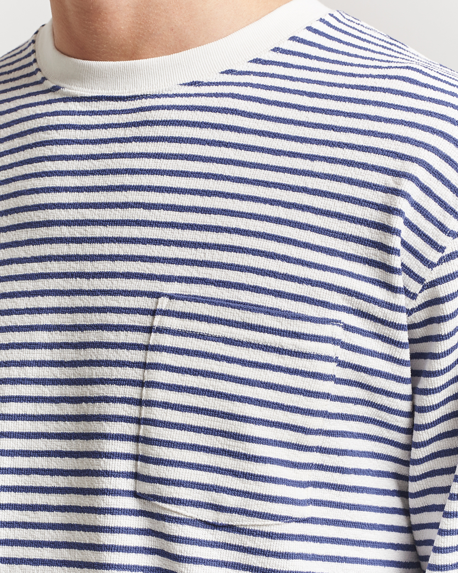 Herren | T-Shirts | BEAMS PLUS | Long Sleeve Striped Pocket T-Shirt White/Blue