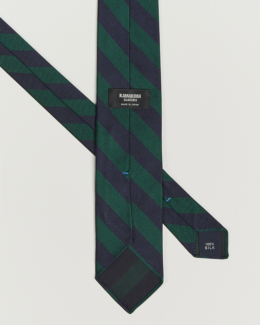 Herren | Krawatten | Kamakura Shirts | Vintage Ivy Regimental Stripe Silk Tie Navy/Green