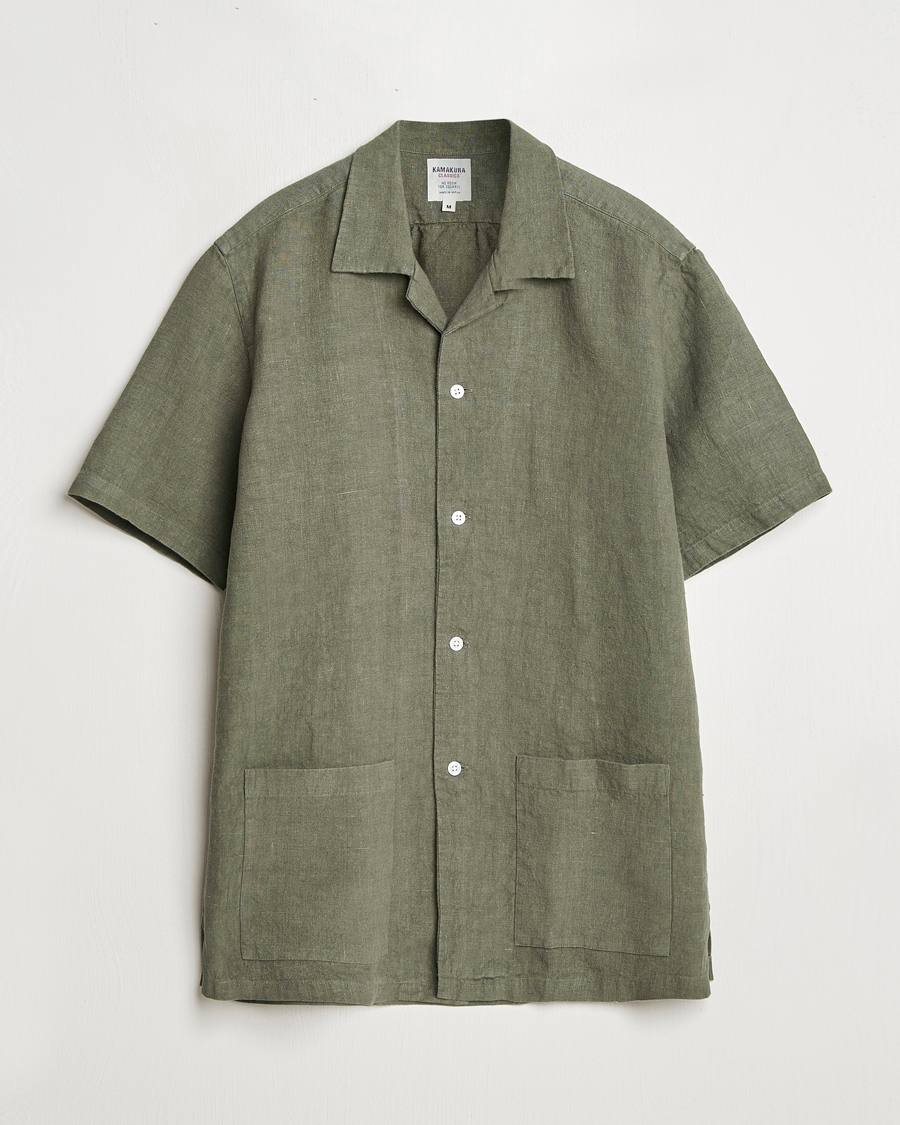 Herren | Hemden | Kamakura Shirts | Heavy Linen Beach Shirt Green