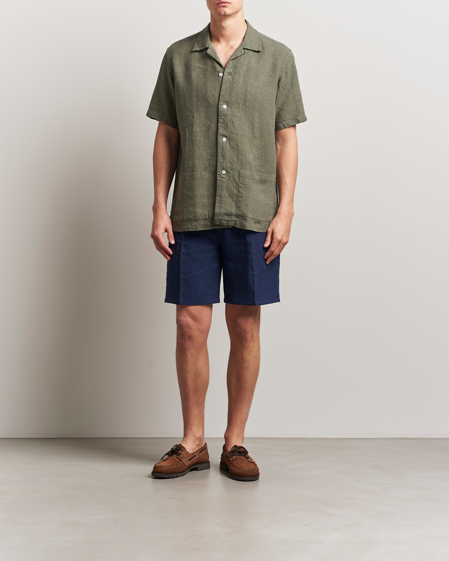 Herren | Shorts | Kamakura Shirts | Pleated Linen Shorts Navy