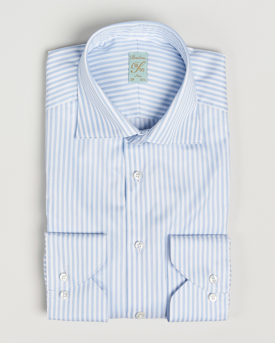 Herren | Hemden | Stenströms | 1899 Slim Striped Cotton Twill Shirt Blue/White