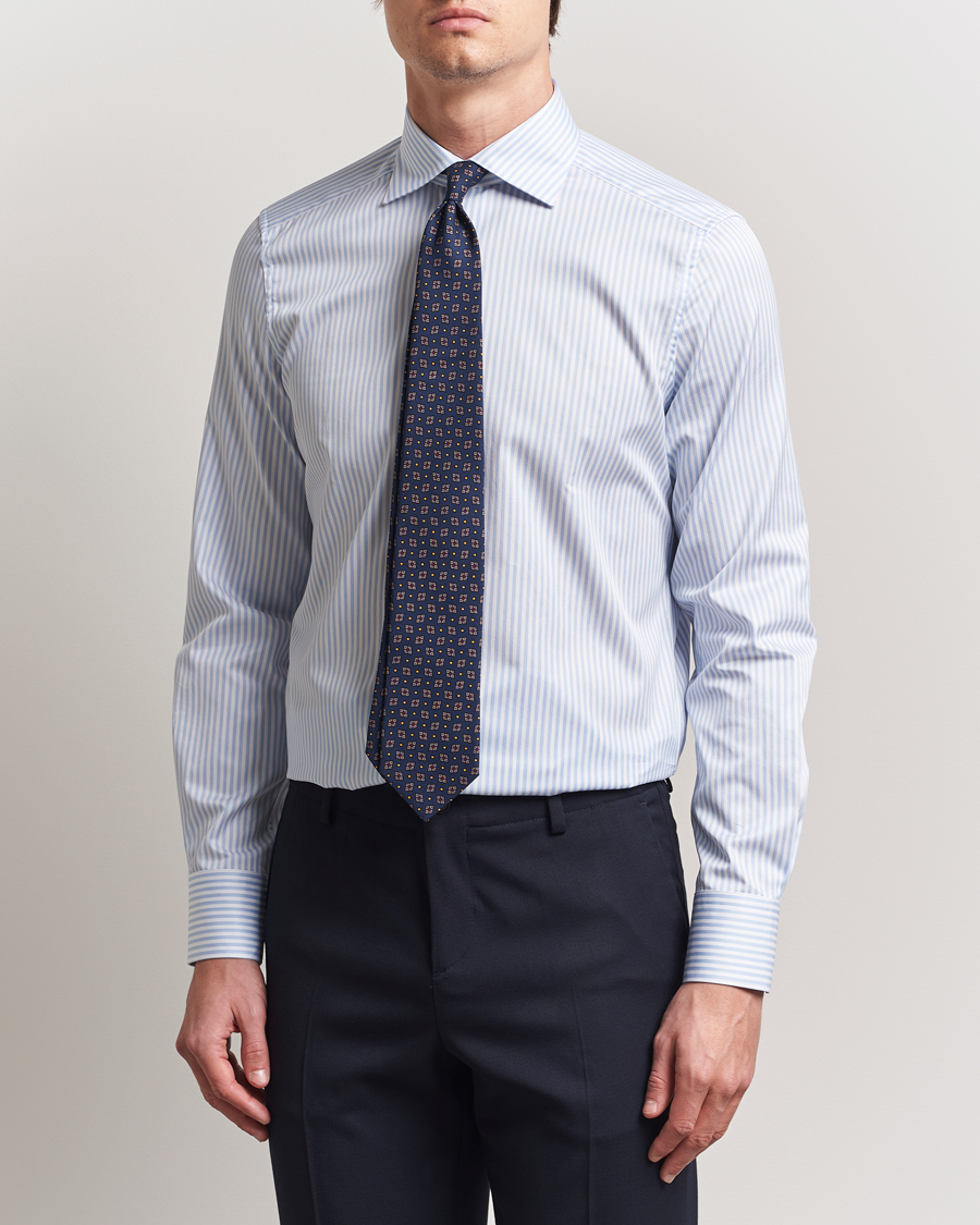 Herren | Hemden | Stenströms | 1899 Slim Striped Cotton Twill Shirt Blue/White