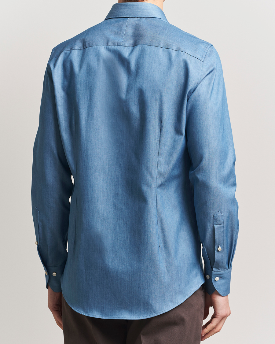 Herren | Hemden | Stenströms | 1899 Slim Twofold Cotton Denim Shirt Mid Blue