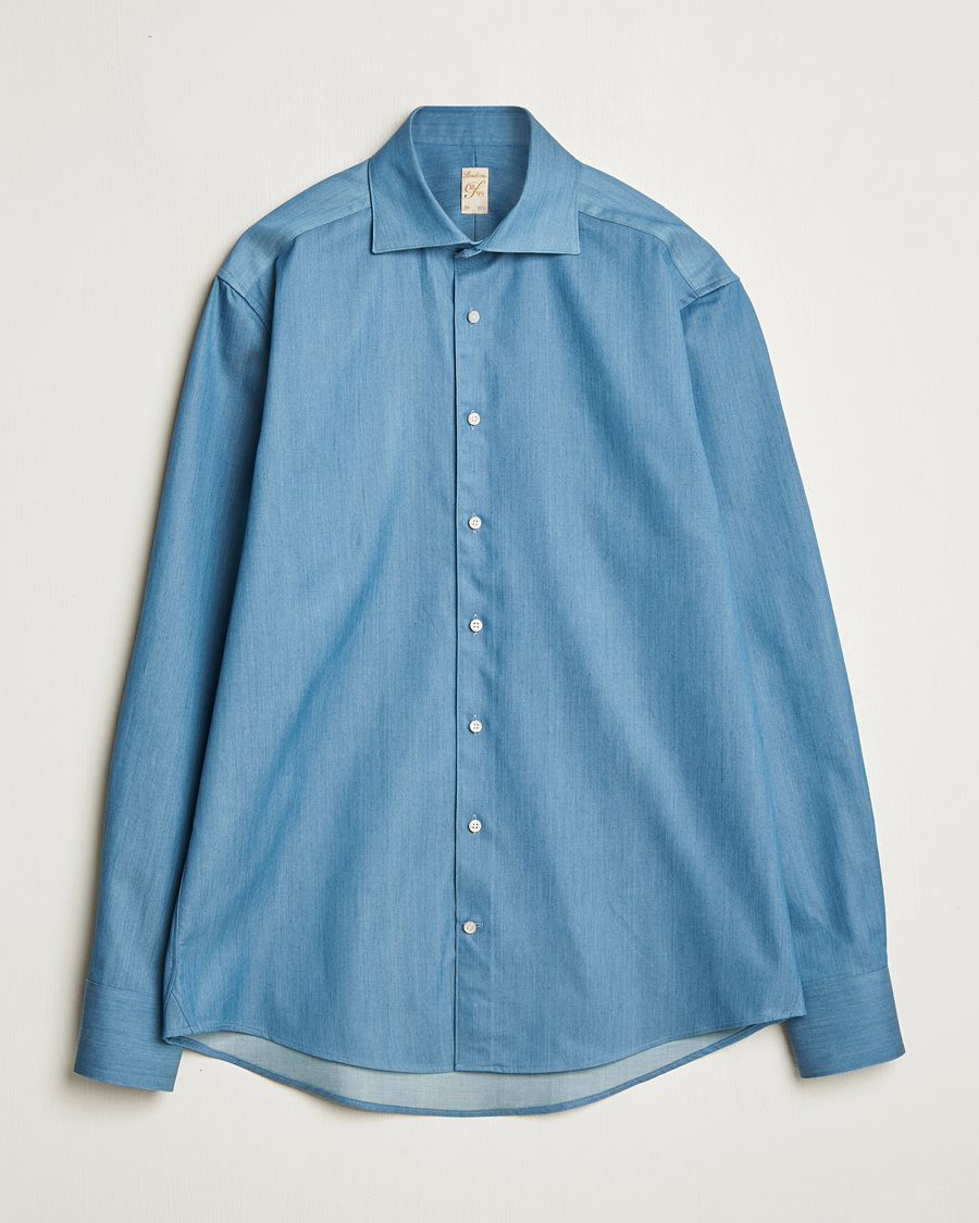 Herren | Hemden | Stenströms | 1899 Twofold Cotton Denim Shirt Mid Blue