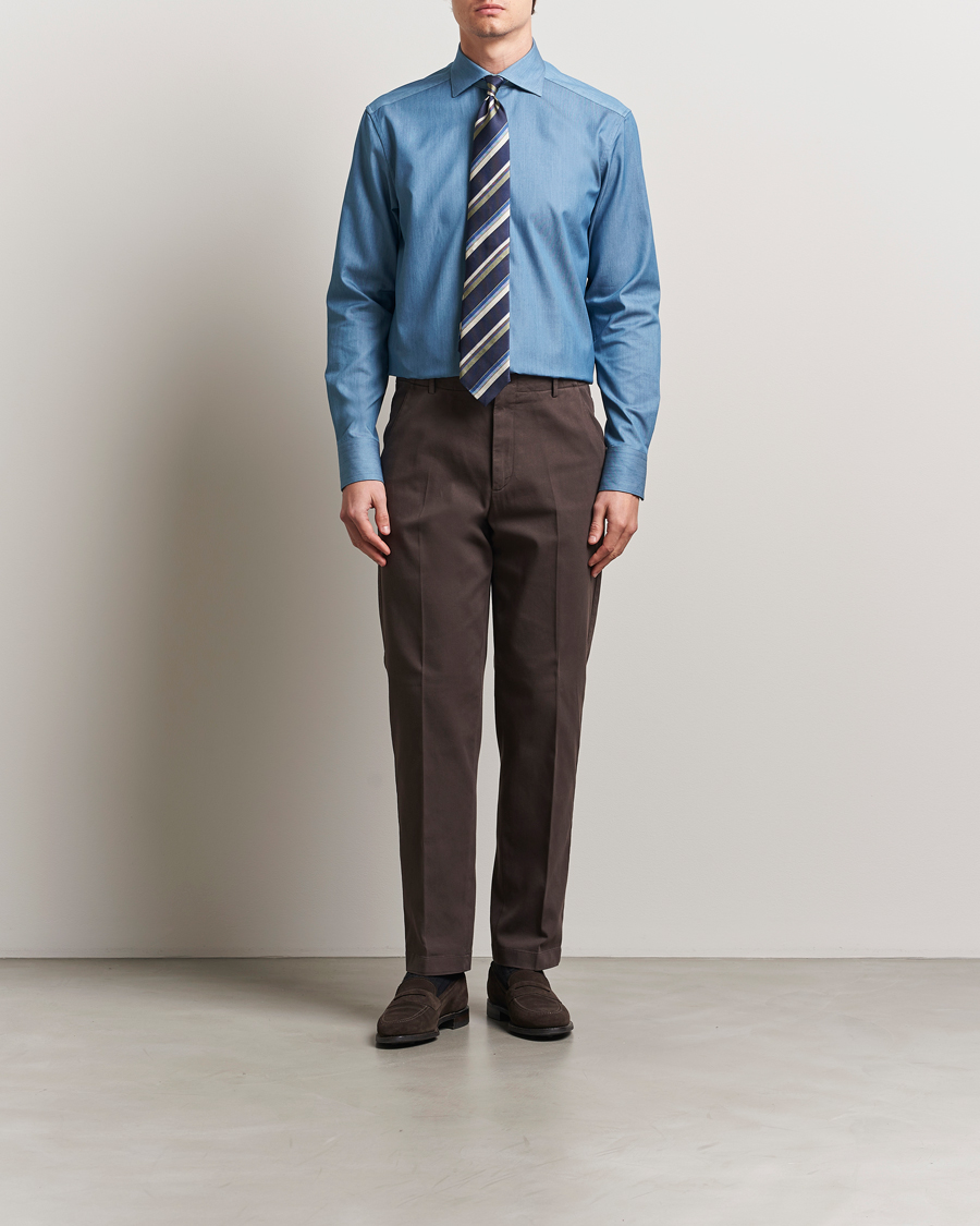 Herren | Hemden | Stenströms | 1899 Twofold Cotton Denim Shirt Mid Blue