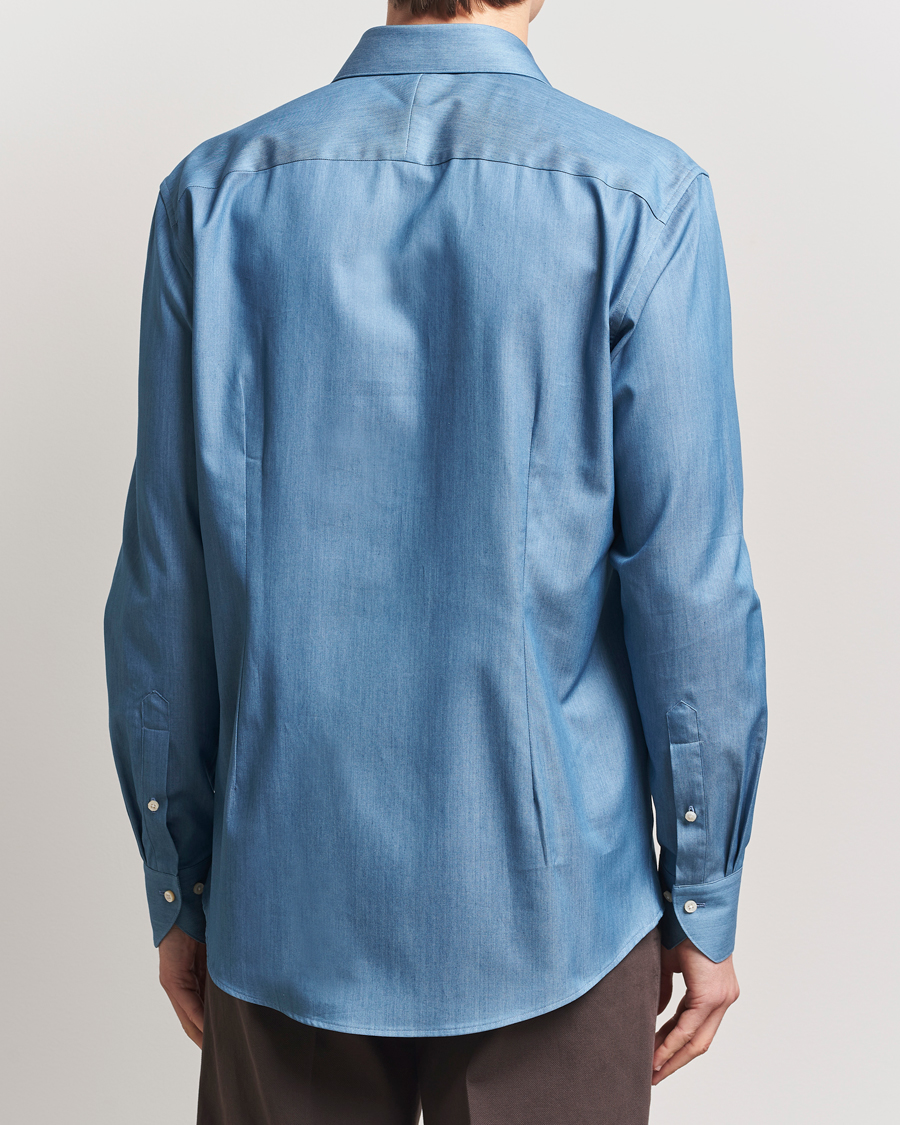 Herren | Hemden | Stenströms | 1899 Twofold Cotton Denim Shirt Mid Blue