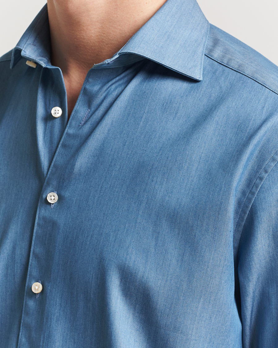 Herren | Hemden | Stenströms | 1899 Twofold Cotton Denim Shirt Mid Blue
