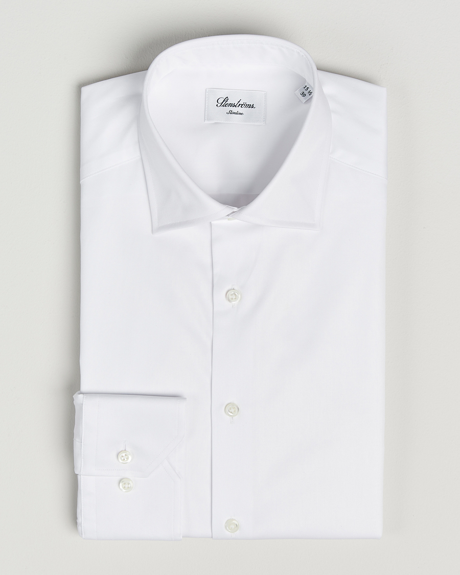 Herren | Hemden | Stenströms | Slimline Cotton Twill Cut Away Shirt White