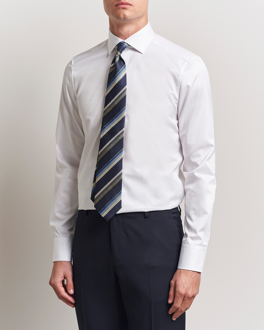 Herren | Hemden | Stenströms | Slimline Cotton Twill Cut Away Shirt White