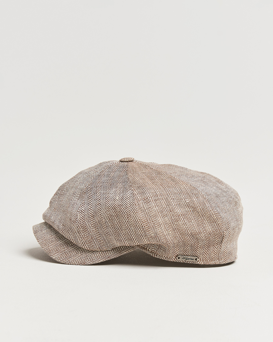 Herren | Hüte & Mützen | Wigéns | Newsboy Classic Linen Herringbone Cap Brown