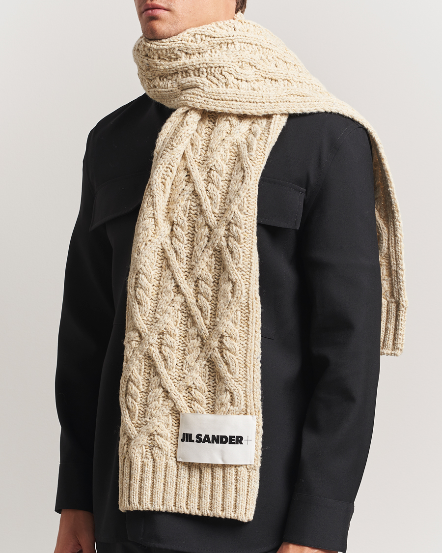 Herren | Jil Sander Wool Donegal Cable Scarf Natural | Jil Sander | Wool Donegal Cable Scarf Natural
