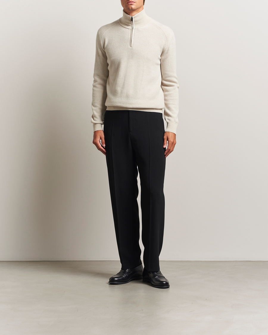 Herren | Pullover | Brioni | Cashmere Rib Half Zip Beige