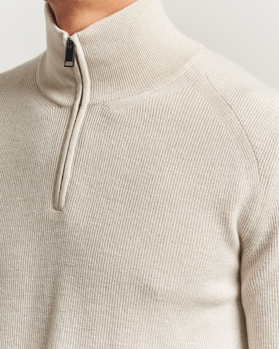 Herren | Pullover | Brioni | Cashmere Rib Half Zip Beige