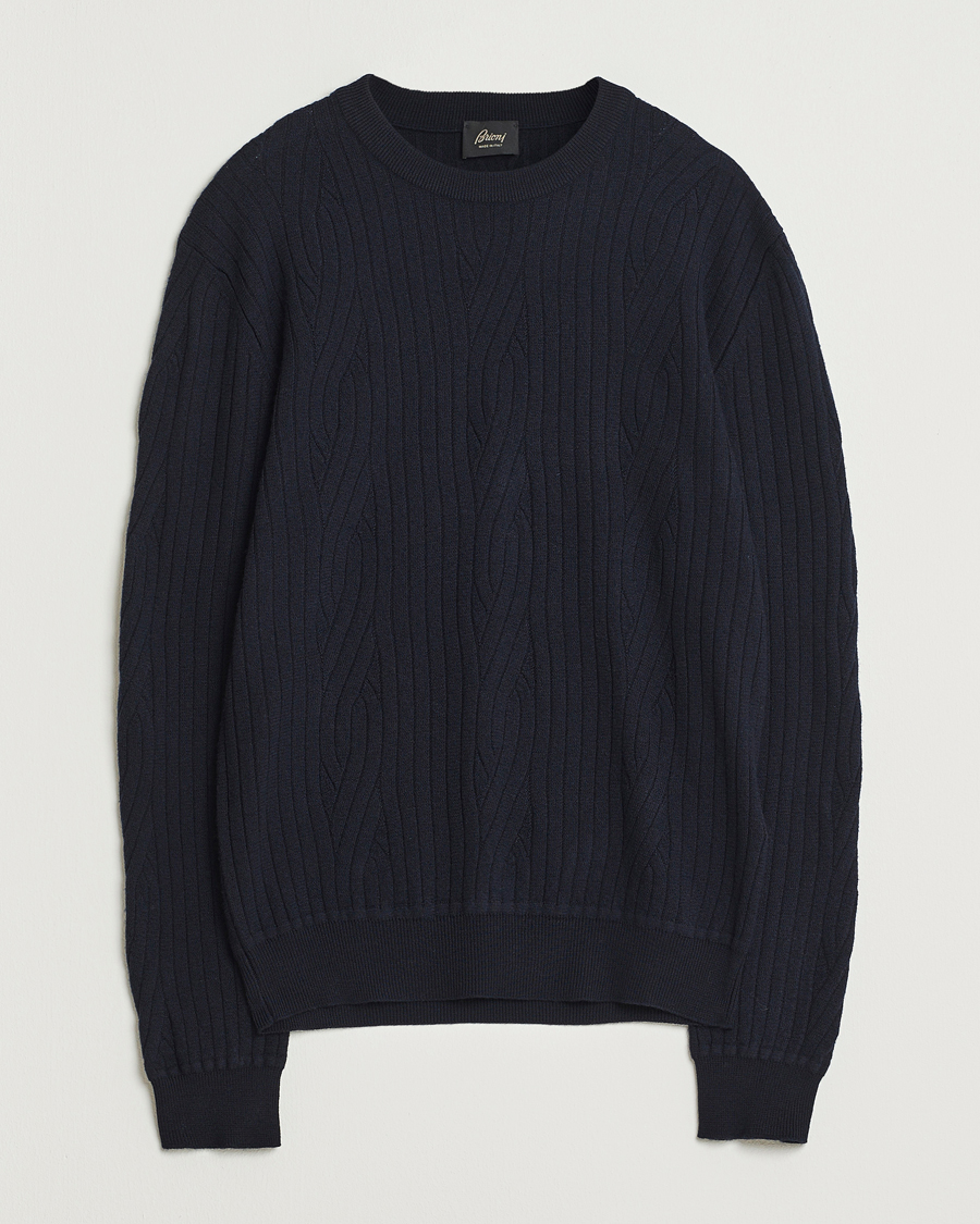 Herren | Pullover | Brioni | Cashmere Blend Cable Crew Neck Navy