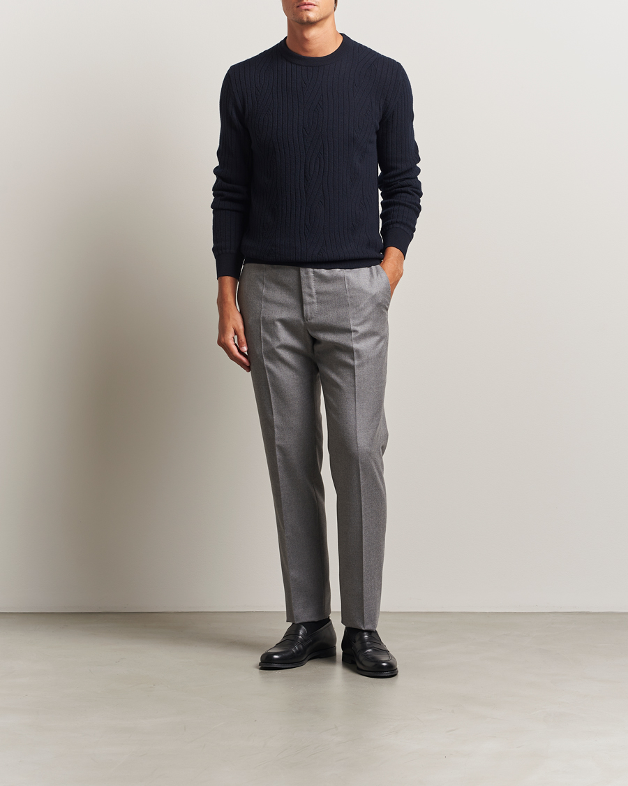 Herren | Pullover | Brioni | Cashmere Blend Cable Crew Neck Navy