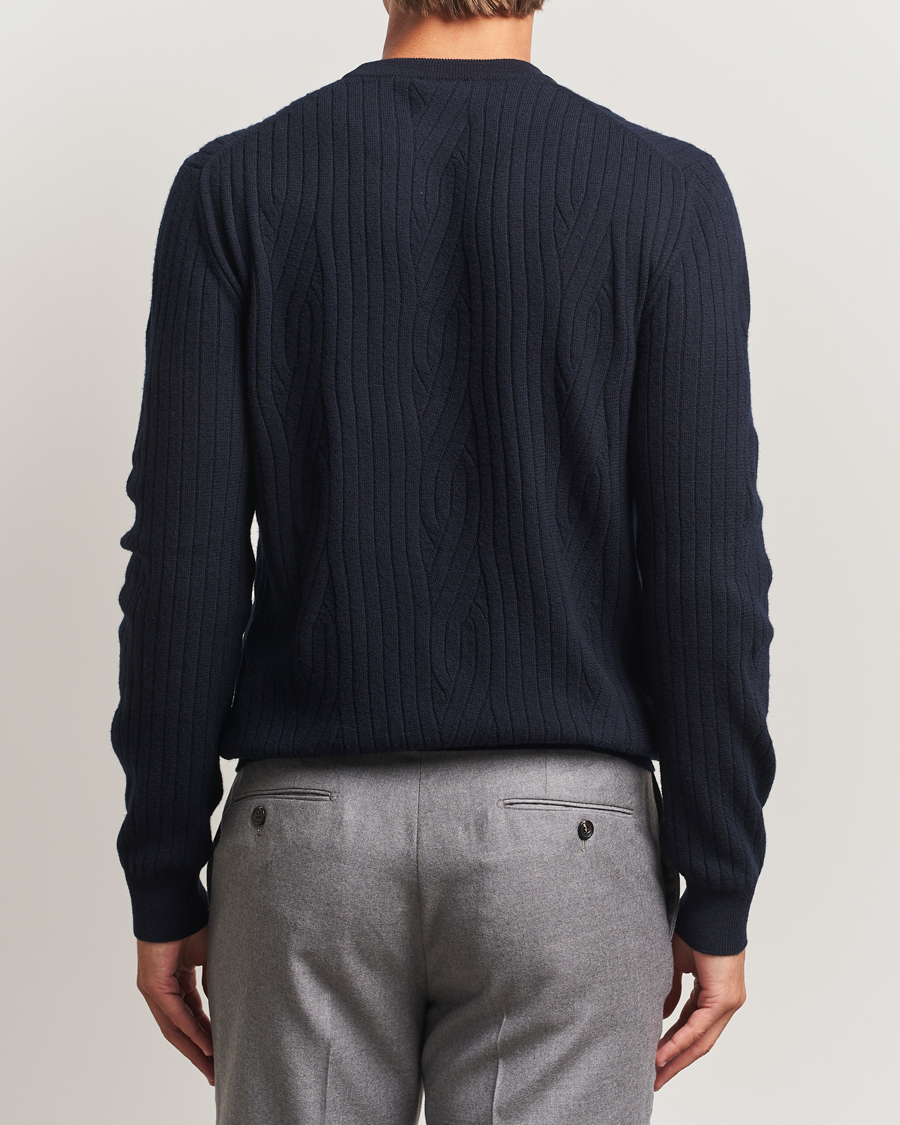 Herren | Pullover | Brioni | Cashmere Blend Cable Crew Neck Navy