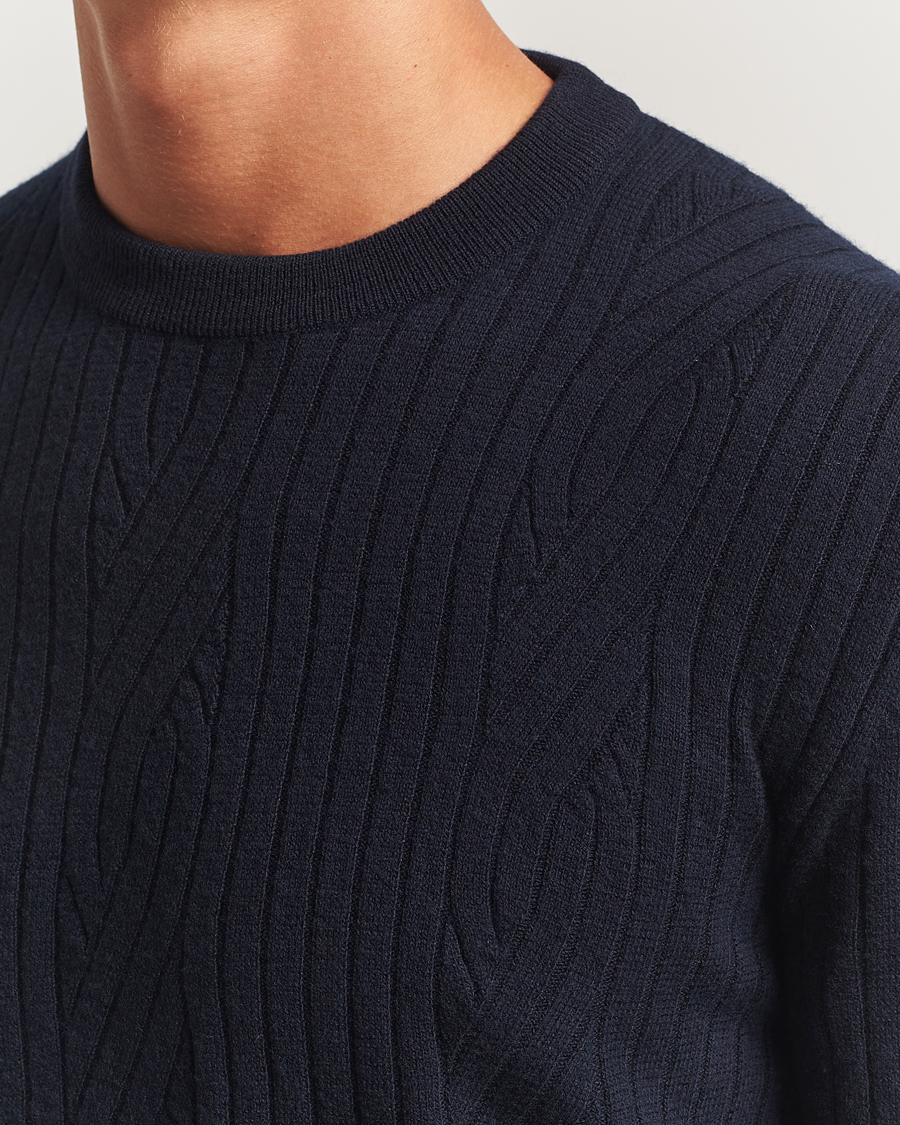 Herren | Pullover | Brioni | Cashmere Blend Cable Crew Neck Navy