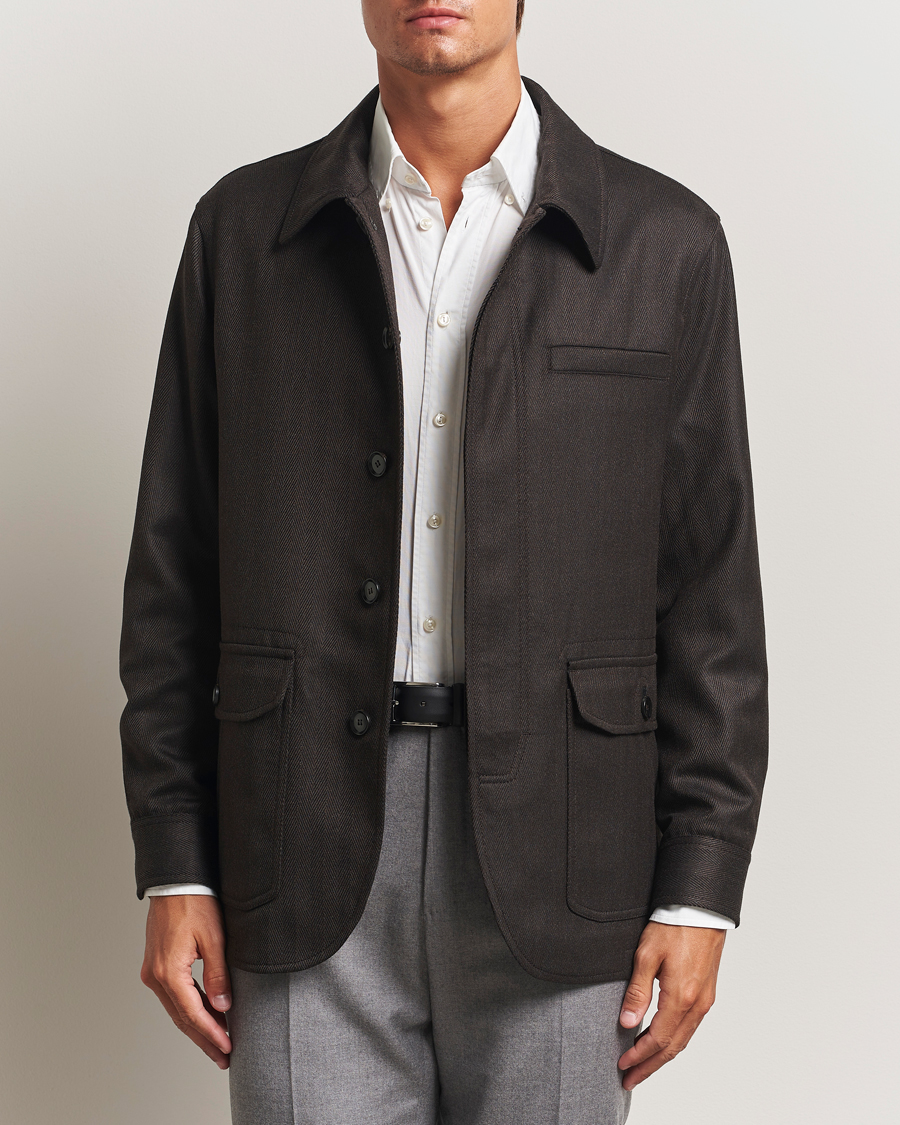 Herren | Jacken | Brioni | Herringbone Hunting Jacket Dark Brown
