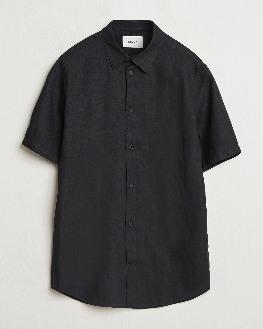 Herren | Hemden | NN07 | Enzo Linen Short Sleeve Shirt Black