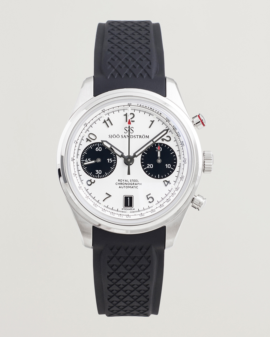 Herren | Sjöö Sandström Royal Steel Chronograph 40mm Black Rubber White Dial | Sjöö Sandström | Royal Steel Chronograph 40mm Black Rubber White Dial