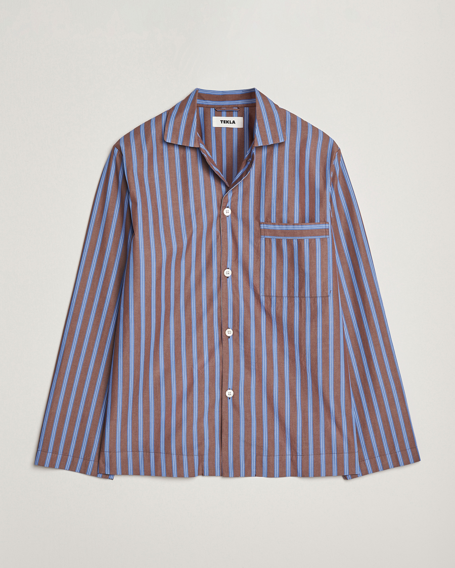 Herren | Schlafanzüge & Bademäntel | Tekla | Poplin Pyjama Shirt Chestnut Stripes