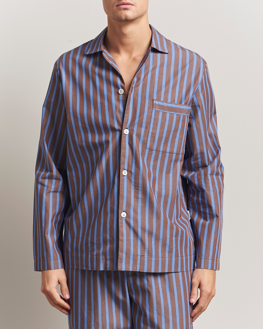 Herren | Schlafanzüge & Bademäntel | Tekla | Poplin Pyjama Shirt Chestnut Stripes