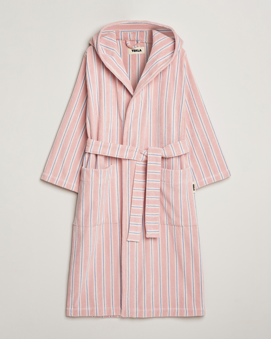 Herren | Schlafanzüge & Bademäntel | Tekla | Organic Terry Hooded Bathrobe Candy Stripes