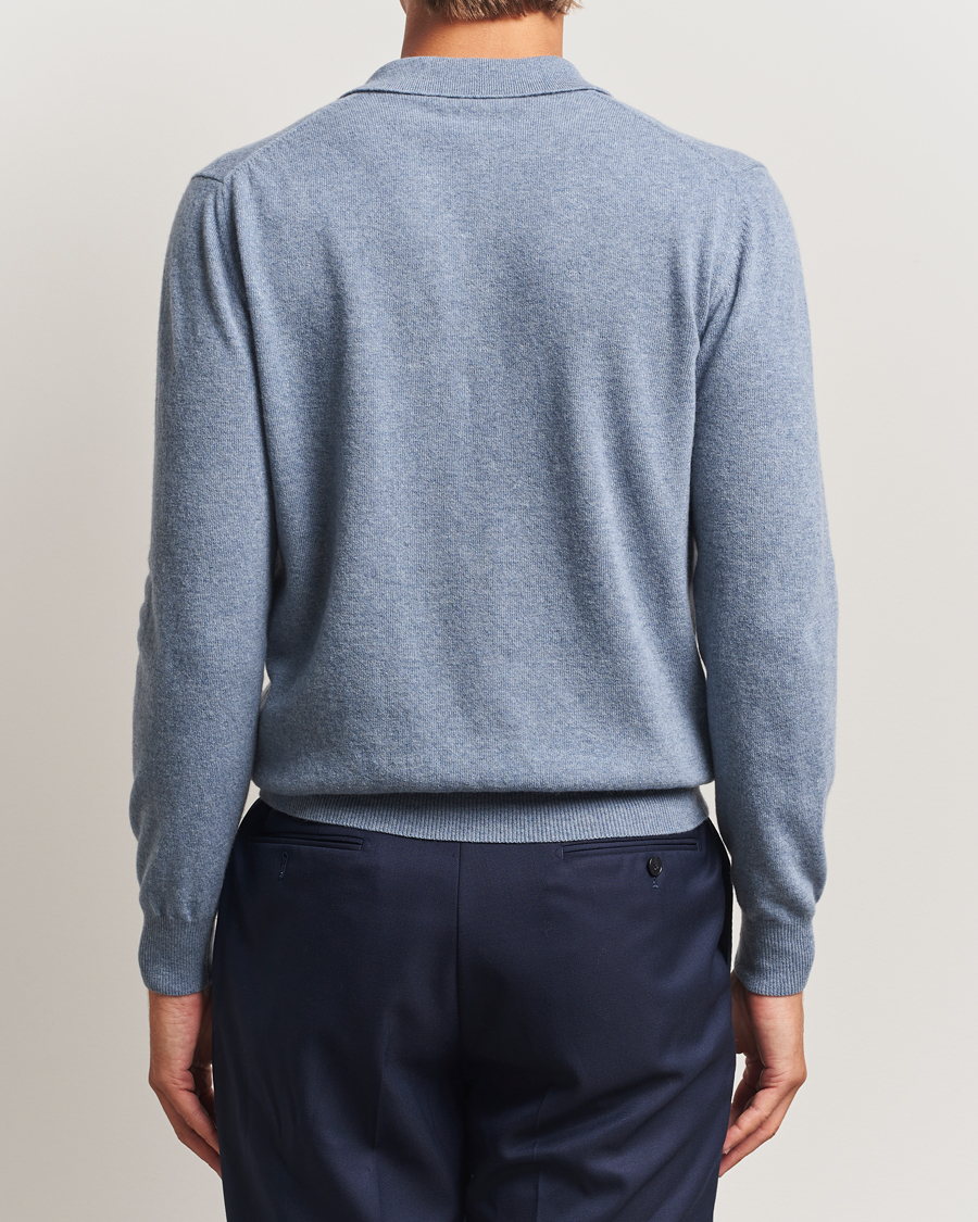 Herren | Pullover | Altea | Long Sleeve Knitted Wool Polo Blue Melange