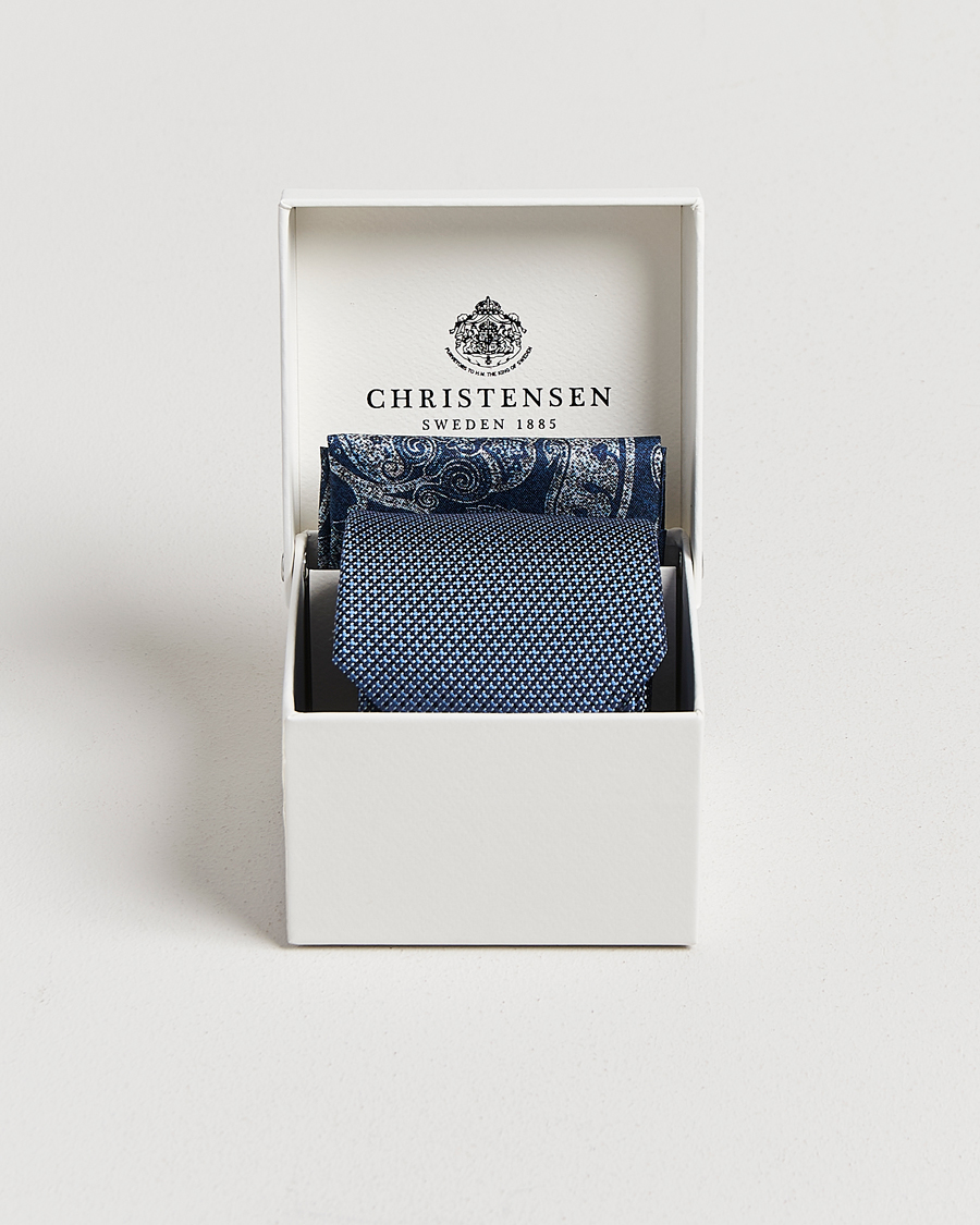 Herren | Amanda Christensen Box Set Silk 8 cm Tie And Pocket Square Sky Blue | Amanda Christensen | Box Set Silk 8 cm Tie And Pocket Square Sky Blue