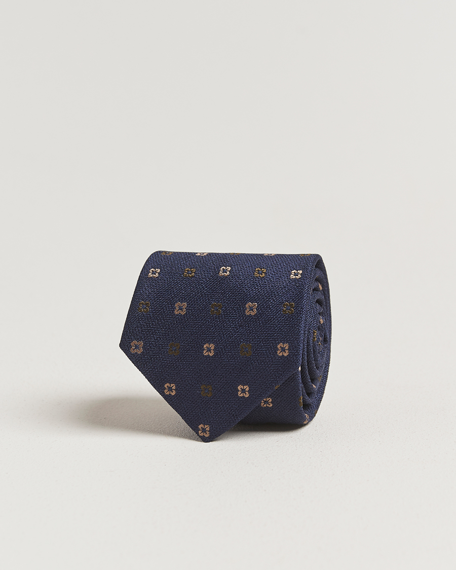 Herren | Amanda Christensen Silk Bouclé Flower 8cm Tie Navy | Amanda Christensen | Silk Bouclé Flower 8cm Tie Navy