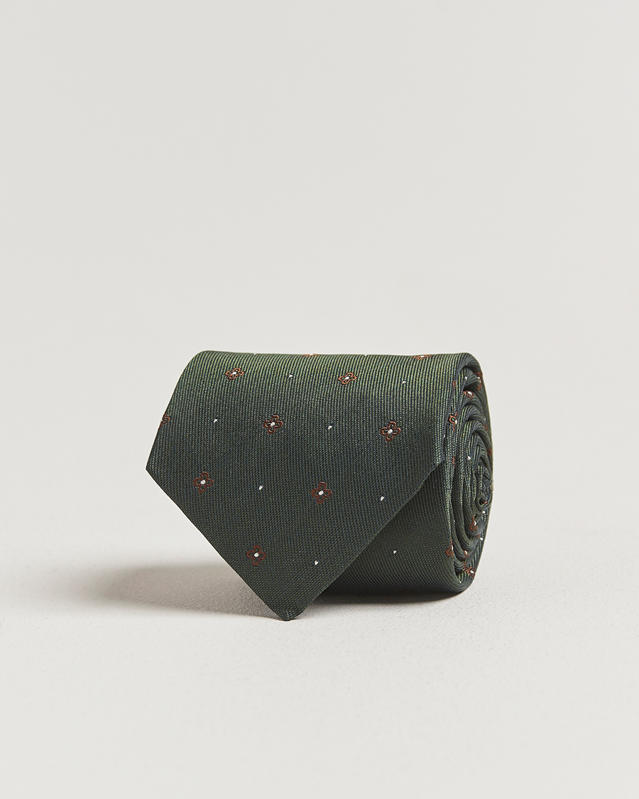 Herren | Amanda Christensen Cotton/Silk Printed Flower 8cm Tie Green | Amanda Christensen | Cotton/Silk Printed Flower 8cm Tie Green