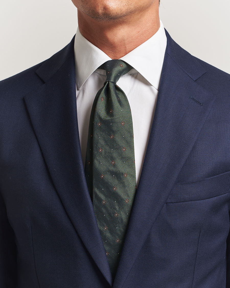 Herren | Amanda Christensen Cotton/Silk Printed Flower 8cm Tie Green | Amanda Christensen | Cotton/Silk Printed Flower 8cm Tie Green