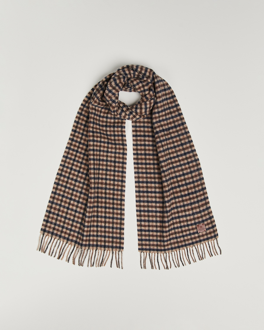 Herren | Amanda Christensen Merino Wool Check Scarf Navy/Beige | Amanda Christensen | Merino Wool Check Scarf Navy/Beige