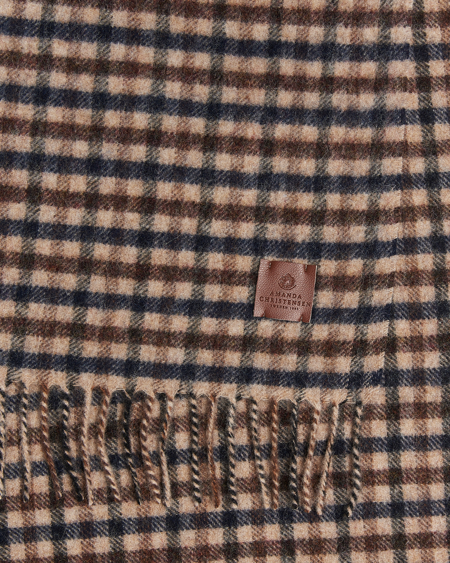 Herren | Amanda Christensen Merino Wool Check Scarf Navy/Beige | Amanda Christensen | Merino Wool Check Scarf Navy/Beige