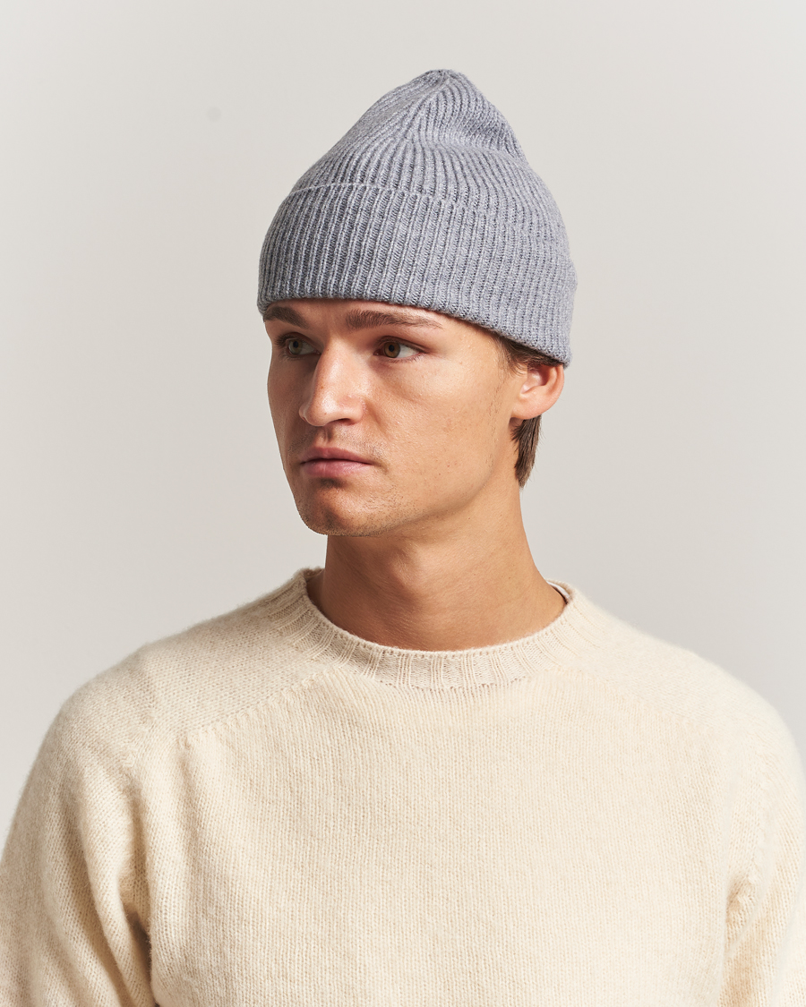 Herren | Mützen | Amanda Christensen | Rib Knitted Merino Wool Cap Light Grey Melange