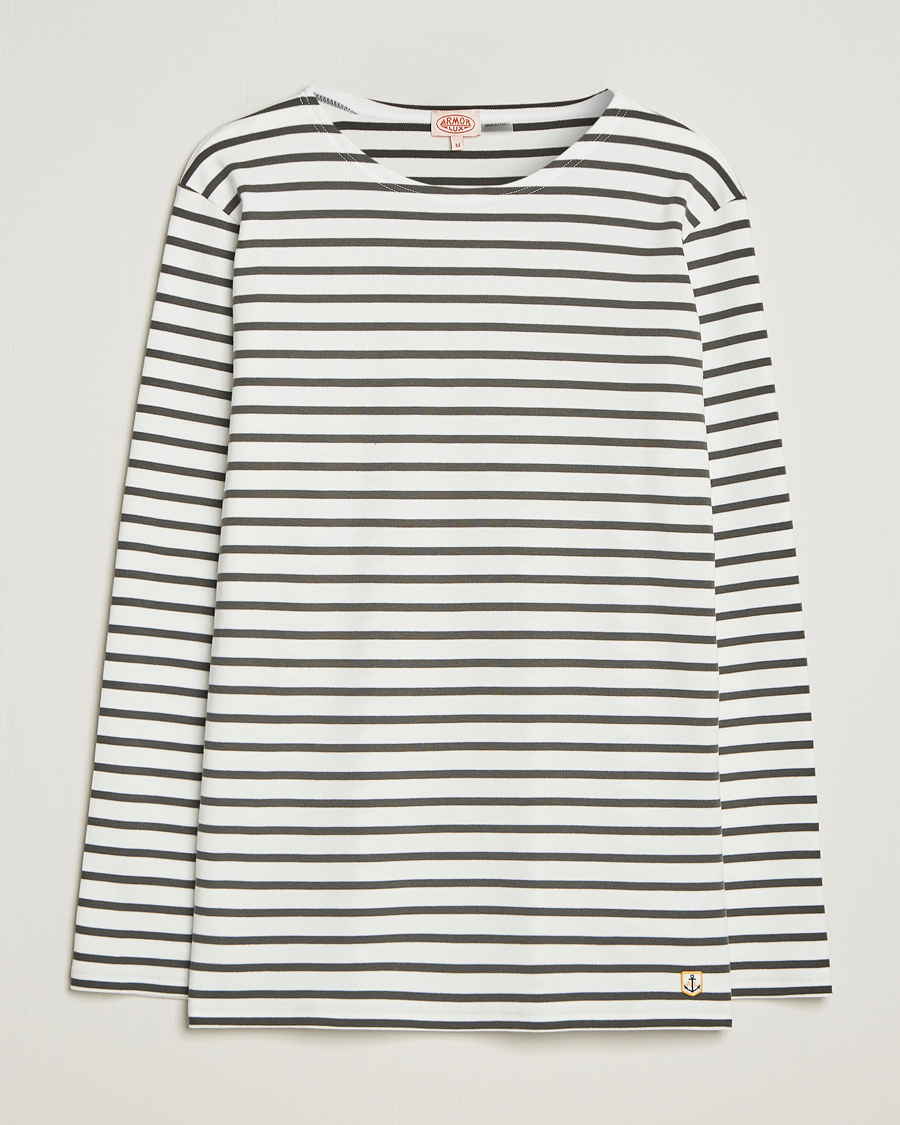 Herren | T-Shirts | Armor-lux | Houat Héritage Stripe Long Sleeve T-Shirt Milk/Chiméra
